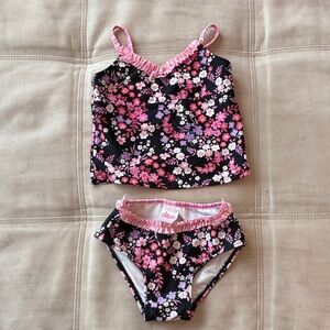 Circo Black and Pink Floral Ruffle Tankini Set